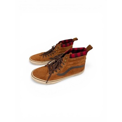Vans Sk8-Hi MTE Brown Suede Plaid Flannel 3M Scotchgard Mens 10 High Top Shoes