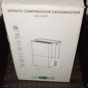 Uhome UDL5-30P 30 Pint Compressor Dehumidifier 24hr Timer Auto Shut Off White