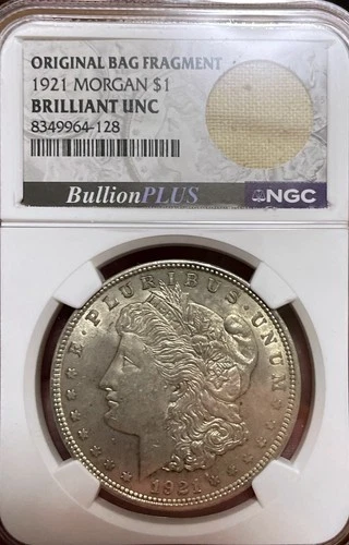 1921 Morgan Silver Dollar Original Bag Fragment Brilliant Uncirculated NGC