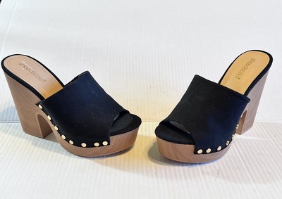 Shoedazzle Tarena Size 6.5 Platform Wedge Black Sandals