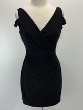 Lauren Ralph Lauren Faux Wrap Dress Sz 8p Petite Black Ruched Side Open Shoulder