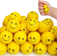 Face Stress Balls, 2Inch Funny Squeeze Balls 12PCS Yellow Smile Balls Mini Stres