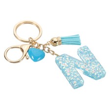 Initial Letter Keychain, Letter N Heart Design Charm with Tassels, Blue