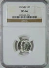 1945 D Mercury Silver Dime NGC Graded MS66 GEM Uncirculated