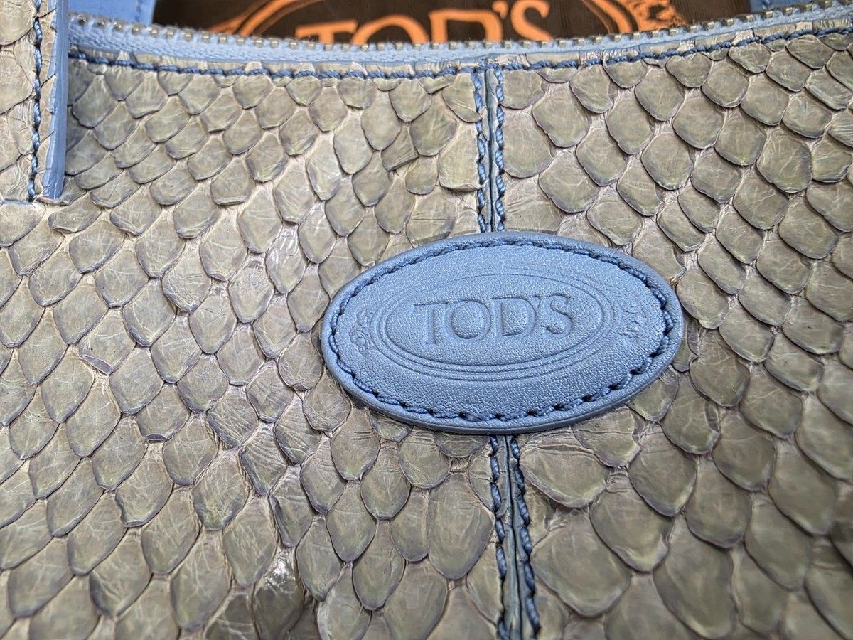 Vintage Tods Mini Blue Python Snakeskin Leather Trim Candy Bag