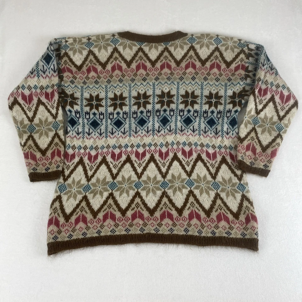 Suéter Tejido Marrón Estampado Rayas Nórdico Fair Isle Mezcla Mohair Lana De Colección Foto 2 de 4