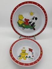 Vtg 1985 Selandia Designs Pat Wong Melamine Plate Bowl Set ABC Bears At Play