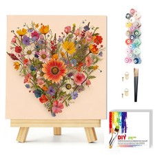 Flowers Paint by Numbers Kit for Adults with Frame and Easel, Heart Shaped Fl...
