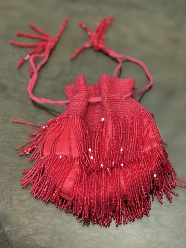 Vnt Joshua Joseph Red Beaded Fringe Drawstring Evening Bag Stunning Accessory