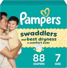 Pampers Swaddlers Diapers, Size 7 26-50 lbs , 88 Count, 7, White