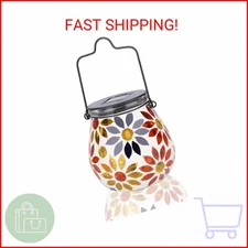 Afirst Mosaic Solar Lanterns Outdoor - Glass Hanging Solar Lights Hollow Out Wat