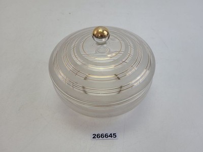Deckeldose Glas Linien golden Milchglas Vintage Zuckerdose Schmuckdose #266645