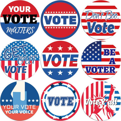 500 Pcs Self-Adhesive Vote Stickers in Red, White, and Blue for Elections