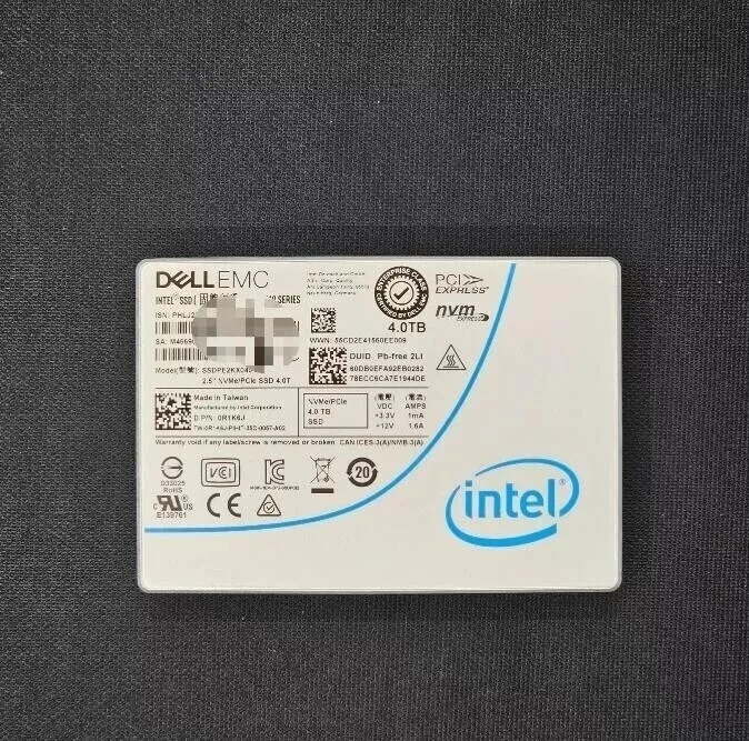 DELL EMC INTEL P4510 4TB PCIe NVMe 2.5" U.2 67W2T SSDPE2KX040T8 067W2T SSD