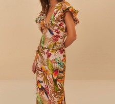 Farm Rio Women's Pink Into The Jungle Premium Linen Midi Dress NEW NWT Size M