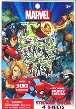 Marvel Avengers Sticker Book Set - 4 Sheets of 300+ Puffy Reusable Stickers