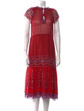 Ulla Johnson Neela Tassel Silk Dress Size Small Georgette Midi Scarlet Red Scarf