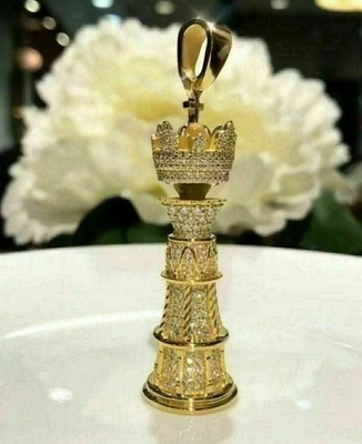 2.00Ct Lab Created Diamond Round Chess King Piece Pendant 14K Yellow Gold Plated