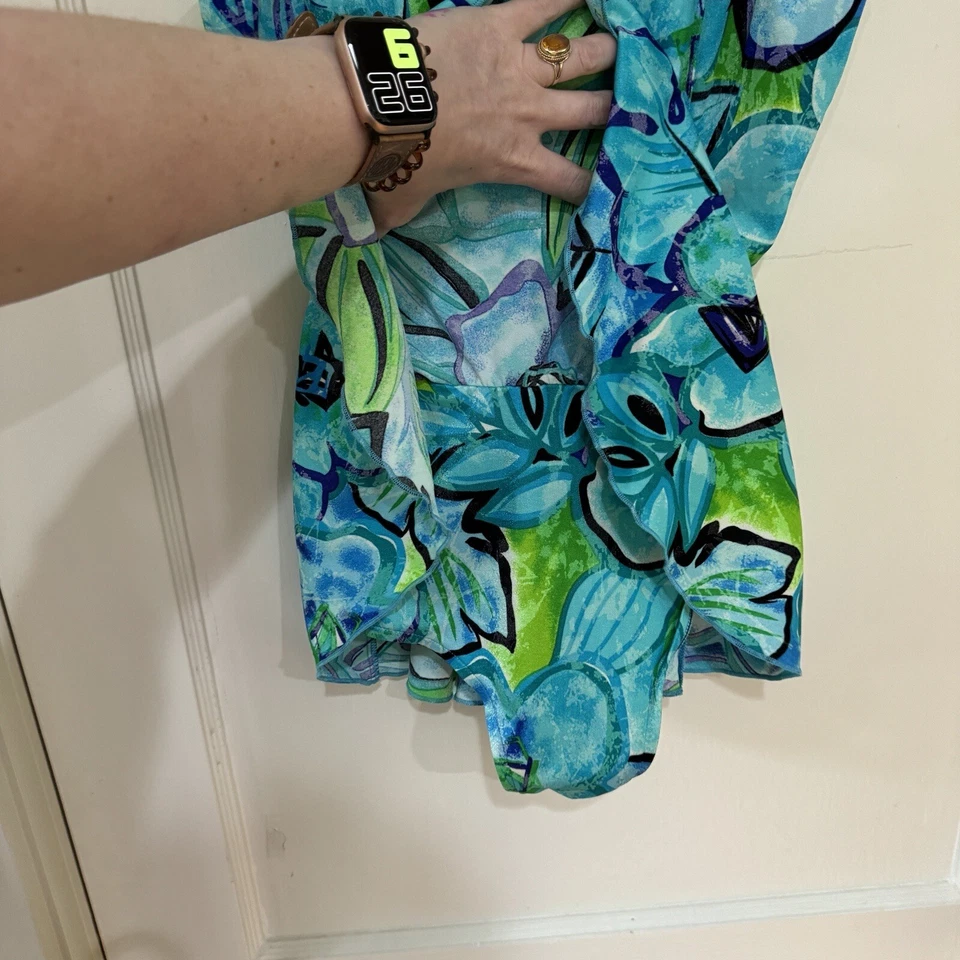 Traje de baño Maxine Of Hollywood vintage años 80 90 talla 12 falda de una pieza azul verde Foto 4 de 4