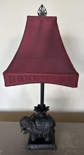 Elephant Table Lamp Bombay Company Antique Brass with Auburn Silk Shade 27 Tall