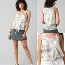 Prana Bone Paloma Leaf Print McKenzie Tie Front Tank Top Wm Md 100 Tencel
