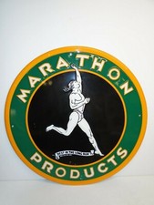 Vintage RARE 23" Diameter "MARATHON PRODUCTS" OIL/GAS METAL WALL SIGN - EMBOSSED
