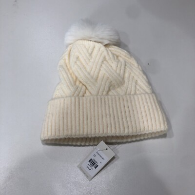Francesca's Off White Pom Pom Cuffed Beanie