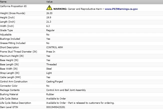 Brazo de control Dorman delantero derecho inferior para Chevrolet Silverado 1500 2007-2016 Foto 3 de 4