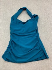 Tempt Me Bikini Tankini Swimsuit Top Womens Size S Aqua Blue Green Asymmetric