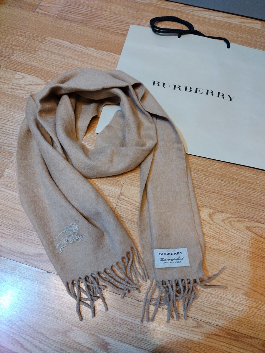 Used Authentic Burberry Plain Camel Scarf 168x30cm 100% Cashmere