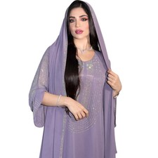 Muslim Women Abaya Dubai Kaftan Long Dress Maxi Robe Ramadan W/scarf Modest Gown