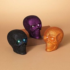 Gerson light up glitter skulls orange, black or purple