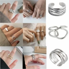 Silver Irregular Finger Rings Women Handmade Couple Jewelry Gifts Adjustable