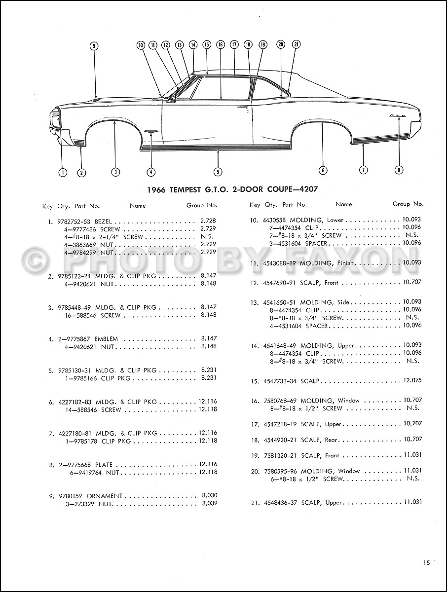 1966 Pontiac Chrome Molding Part Book GTO Bonneville Grand Prix