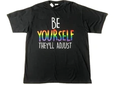 New "BE YOURSELF THEY'LL ADJUST" Gay Pride Black Rainbow Cotton sz XL Port & Co.