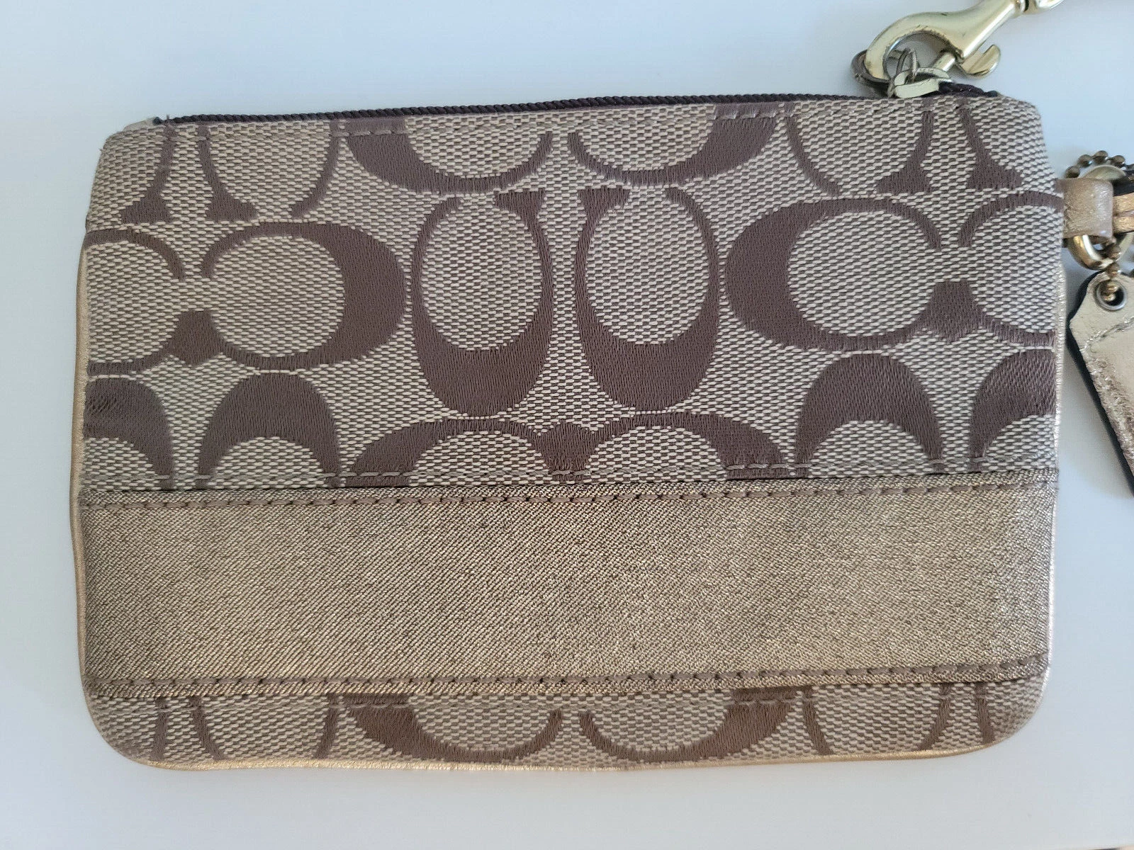 Tela firma bracciale Coach oro cachi gesso vintage