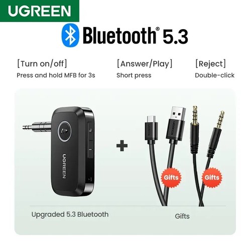 UGREEN Bluetooth 5.3 Adapter Auto Audio Receiver 3,5mm AUX Klinke für Auto Lautsprecher - Bild 7 von 7