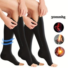 1 Pair Open Toe Compression Socks Medical 20-30 mmhg Calf Ankle Support Stocking