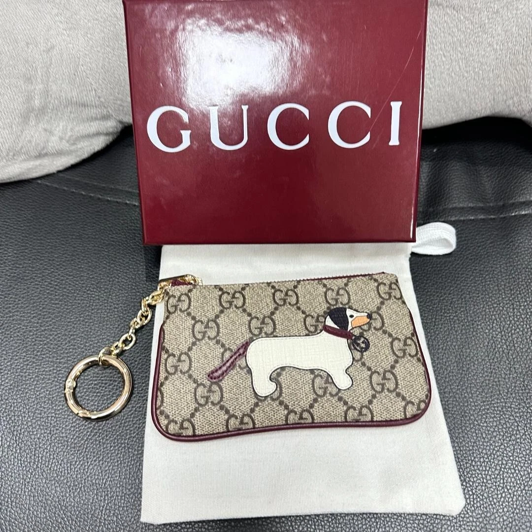 Gucci GG Supreme Dog Detail porte monnaie sac breloque avec boîte pochette comme neuf I8