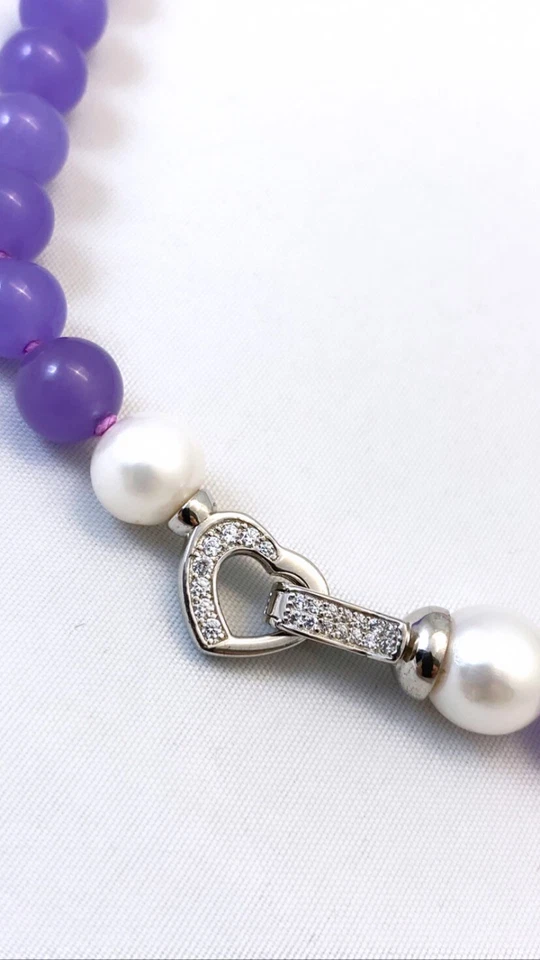 Collana Perle e Pietre Lilla Argento 925 Chiusura Cuore – Handmade – diWa Jewels - Immagine 3 di 4