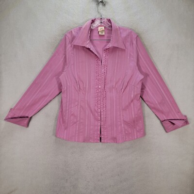 Vtg Y2K Pink Collar Beaded Sequin Blouse Western Vaquera Womens Top Plus Size 16