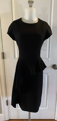Teri Jon by Rickie Freeman Dress Size 8 Sheath Peplum Black Asymmetric  Ruffle | eBay