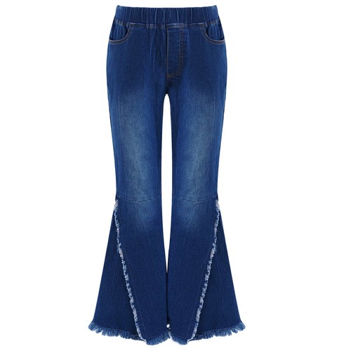 Girls Jeans Flare Pants Kids Casual Bell Bottoms Ruffle Bowknot Denim Trousers - 第 25/32 張圖片