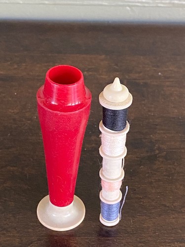 Vintage Celluloid Thread Case Spool Sewing Supply Red White - Picture 3 of 7