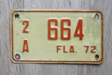 1972 Florida Motorcycle License Plate Duval County Tag