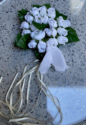 2 Pcs - Vintage Satin Flowers & Ribbon Centerpiece -Tables Candles Rings Pillar - Picture 4 of 6