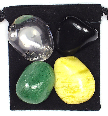 CHOLESTEROL CONTROL Tumbled Crystal Healing Set  = 4 Stones + Pouch +Description