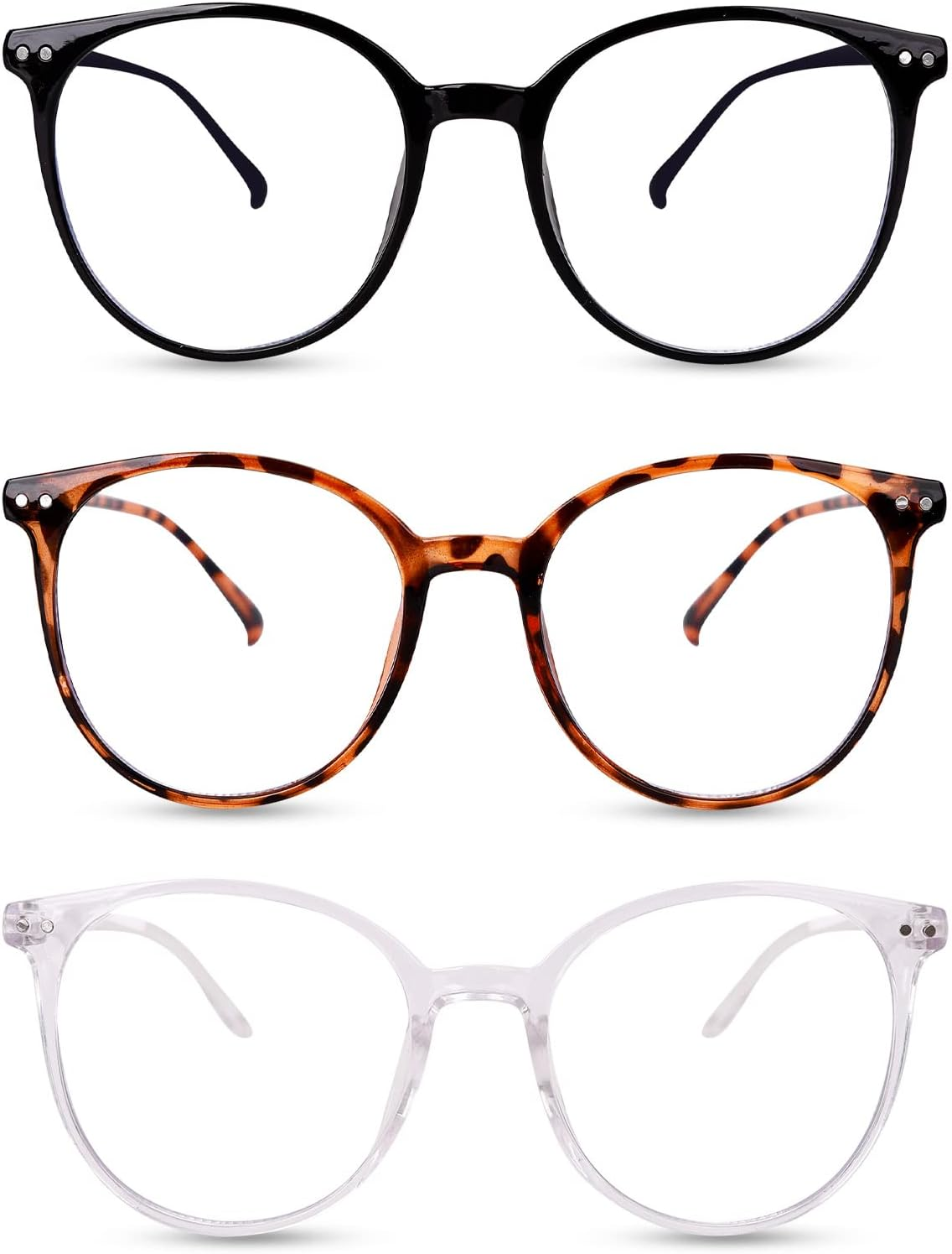 3 Pack Round Frame Blue Light Blocking Glasses for Screen Use