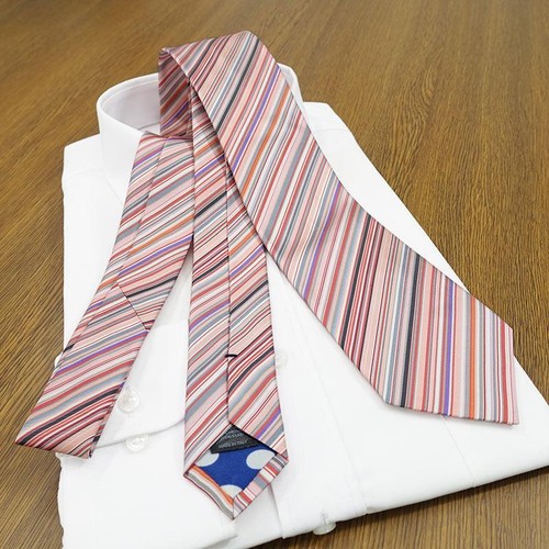 paul smith authentic necktie men's width 8cm pink gray silk 100% stripe pattern