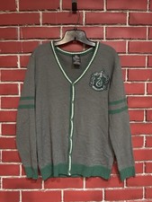 Harry Potter Slytherin Cardigan Sweater Wizarding World Patch Gray Size S/P
